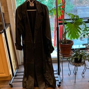 Vintage Elegant Black Women's Leather Trench Coat